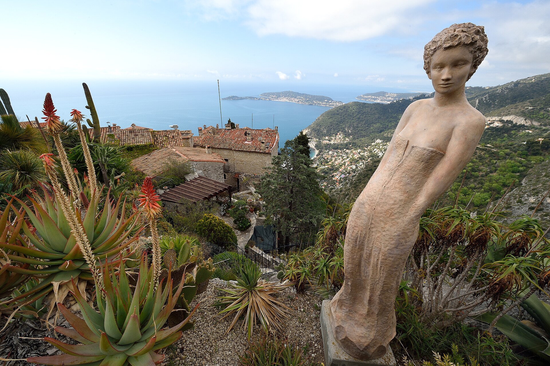 View over the French Riviera coastline from the Jardin Exotique in Èze